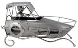 BRUBAKER Wine Bottle Holder 'Motor Boat' - Table Top Metal Sculpture - with Greeting Card