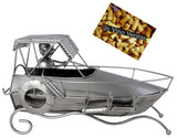 BRUBAKER Wine Bottle Holder 'Motor Boat' - Table Top Metal Sculpture - with Greeting Card