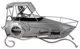 BRUBAKER Wine Bottle Holder 'Motor Boat' - Table Top Metal Sculpture - with Greeting Card