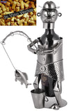 BRUBAKER Wine Bottle Holder 'Smiling Fisherman' - Table Top Metal Sculpture - with Greeting Card