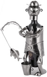 BRUBAKER Wine Bottle Holder 'Smiling Fisherman' - Table Top Metal Sculpture - with Greeting Card