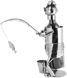 BRUBAKER Wine Bottle Holder 'Smiling Fisherman' - Table Top Metal Sculpture - with Greeting Card