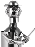 BRUBAKER Wine Bottle Holder 'Smiling Fisherman' - Table Top Metal Sculpture - with Greeting Card