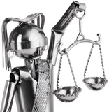 BRUBAKER Wine Bottle Holder Lady Justice with Snake - Metal Sculpture Bottle Stand - Metal Figure Wine Gift for Lawyer, Judge, Law Firm - with Greeting Card