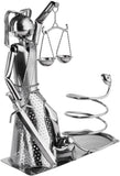 BRUBAKER Wine Bottle Holder Lady Justice with Snake - Metal Sculpture Bottle Stand - Metal Figure Wine Gift for Lawyer, Judge, Law Firm - with Greeting Card