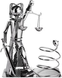 BRUBAKER Wine Bottle Holder Lady Justice with Snake - Metal Sculpture Bottle Stand - Metal Figure Wine Gift for Lawyer, Judge, Law Firm - with Greeting Card