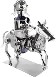 BRUBAKER Wine Bottle Holder Rider - Metal Sculpture Bottle Stand - 16.9 inches Metal Figure Wine Gift for Horse and Equestrian Fans with Greeting Card