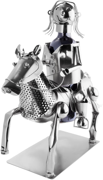 BRUBAKER Metal Horse Rider Wine Bottle Holder - Equestrian Gift With Card, 16.9" Tall Sculpture