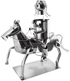 BRUBAKER Wine Bottle Holder Rider - Metal Sculpture Bottle Stand - 16.9 inches Metal Figure Wine Gift for Horse and Equestrian Fans with Greeting Card