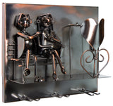 BRUBAKER Wine Bottle Holder Couple on Bench - Wall Mountable - 3 Glass Holders