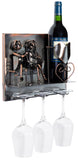 BRUBAKER Wine Bottle Holder Couple on Bench - Wall Mountable - 3 Glass Holders