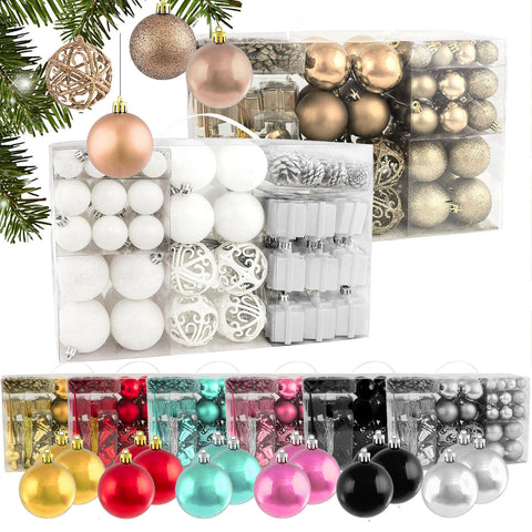 BRUBAKER 101 Pack Assorted Christmas Ball Ornaments - Shatterproof - with Green Pickle and Tree Topper - Designed in Germany