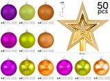 BRUBAKER 50-Piece Set Christmas Balls with Tree Top - Baubles - Christmas Tree Decorations