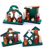 BRUBAKER 4-Pcs Cribs Pendant - Christmas Tree Hanging Ornaments Set - Mary and Joseph with Jesus - Wooden Tree Decoration - Hand Painted