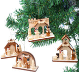 BRUBAKER 4-Pcs Cribs Pendant - Christmas Tree Hanging Ornaments Set - Mary and Joseph with Jesus - Wooden Christmas Tree Decorations - Hand Painted