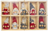 BRUBAKER 10-Piece Set Christmas Dolls - Wood/Knit - 3.2 Inches - Tree Ornaments in Wooden Box