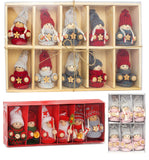 BRUBAKER 10-Piece Set Christmas Dolls - Wood/Knit - 3.2 Inches - Tree Ornaments in Wooden Box