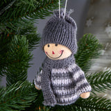BRUBAKER 6-Piece Set Christmas Figures Made of Wood and Knit - Tree Pendants Reindeer Gnomes Winter Children - Large 3.5 - 4 Inches Tree Decorations Christmas Gnome in Gift Box