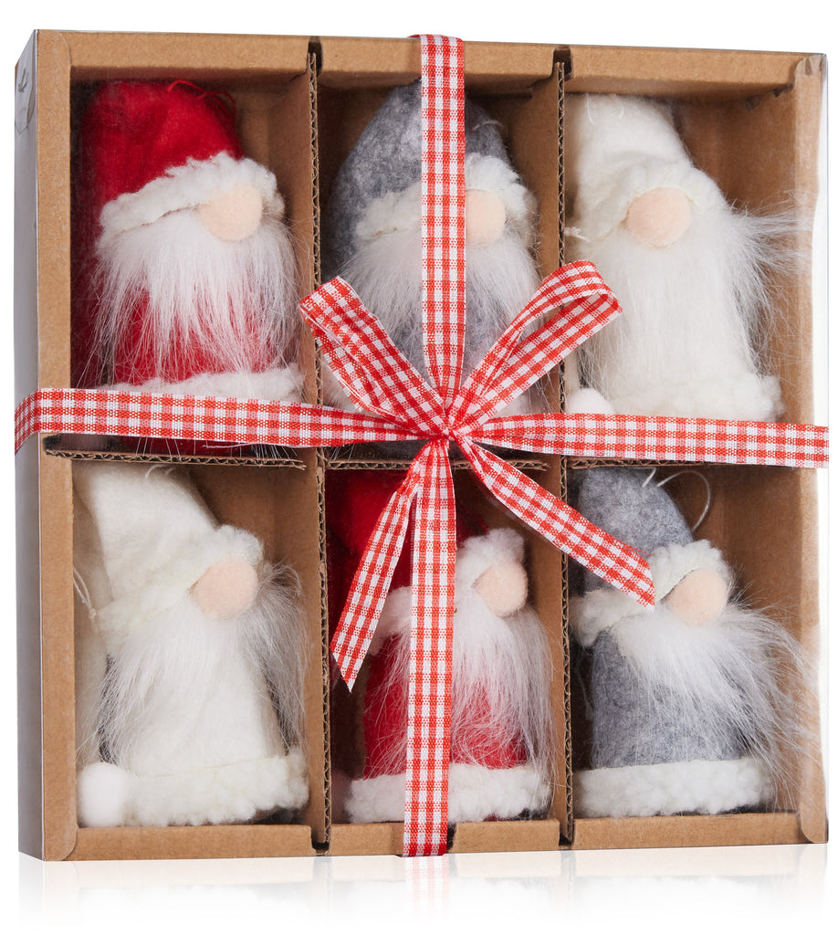 BRUBAKER 6-Piece Set Christmas Gnomes Made of Wood and Knit - Tree Pendant Santa Claus Gnomes - 3.5 Inches Tree Decoration Christmas Gnome in Gift Box