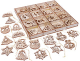 BRUBAKER 48-Pcs. Christmas Pendant Set - Wooden Tree Ornaments 1.2 - 1.6 Inches - Bells Stars Fir Tree Deco Christmas Hangers - Wooden Pendants for Christmas Tree