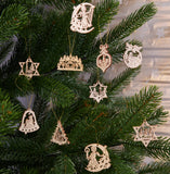 BRUBAKER 48-Pcs. Christmas Pendant Set - Wooden Tree Ornaments 1.2 - 1.6 Inches - Bells Stars Fir Tree Deco Christmas Hangers - Wooden Pendants for Christmas Tree