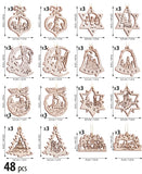 BRUBAKER 48-Pcs. Christmas Pendant Set - Wooden Tree Ornaments 1.2 - 1.6 Inches - Bells Stars Fir Tree Deco Christmas Hangers - Wooden Pendants for Christmas Tree
