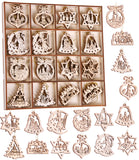 BRUBAKER 48-Pcs. Christmas Pendant Set - Wooden Tree Ornaments 1.2 - 1.6 Inches - Bells Stars Fir Tree Deco Christmas Hangers - Wooden Pendants for Christmas Tree