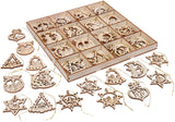 BRUBAKER 48-Pcs. Christmas Pendant Set - Wooden Tree Ornaments 1.2 - 1.6 Inches - Stars Fir Tree Santa Claus Deco Hanger Christmas - Pendants for The Christmas Tree