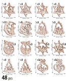 BRUBAKER 48-Pcs. Christmas Pendant Set - Wooden Tree Ornaments 1.2 - 1.6 Inches - Stars Fir Tree Santa Claus Deco Hanger Christmas - Pendants for The Christmas Tree
