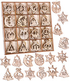 BRUBAKER 48-Pcs. Christmas Pendant Set - Wooden Tree Ornaments 1.2 - 1.6 Inches - Stars Fir Tree Santa Claus Deco Hanger Christmas - Pendants for The Christmas Tree