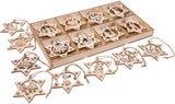 BRUBAKER 24-Pcs. Christmas Pendant Set - Wooden Tree Decorations 2.4 Inches - Stars with Bells Candles and Nutcracker - Deco Hanger Christmas - Pendants Christmas Tree