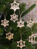 BRUBAKER 24-Pcs. Christmas Pendant Set - Wooden Tree Decorations 2.4 Inches - Stars with Bells Candles and Nutcracker - Deco Hanger Christmas - Pendants Christmas Tree
