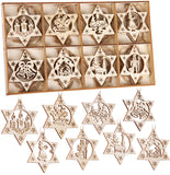 BRUBAKER 24-Pcs. Christmas Pendant Set - Wooden Tree Decorations 2.4 Inches - Stars with Bells Candles and Nutcracker - Deco Hanger Christmas - Pendants Christmas Tree