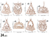 BRUBAKER 24-Pcs. Christmas Pendant Set - Wooden Tree Ornaments 2.4 Inches - Angels Bells Fir Tree - Deco Hanger Christmas - Christmas Tree Pendants Ornaments