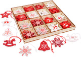 BRUBAKER 48-Pcs. Christmas Pendant Set - Tree Ornaments Red White Made of Wood 1.2 - 1.6 Inches - Rocking Horses Stars Bells - Wooden Pendants Christmas Tree Decoration