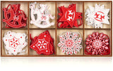 BRUBAKER 24-Pcs Christmas Pendant Set - Tree Ornaments Red White Made of Wood 1.2 - 1.6 Inches - Rocking Horses Stars Bells - Wooden Pendants Christmas Tree Decoration