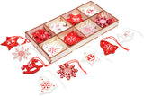 BRUBAKER 24-Pcs Christmas Pendant Set - Tree Ornaments Red White Made of Wood 1.2 - 1.6 Inches - Rocking Horses Stars Bells - Wooden Pendants Christmas Tree Decoration