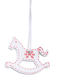 BRUBAKER 24-Pcs Christmas Pendant Set - Tree Ornaments Red White Made of Wood 1.2 - 1.6 Inches - Rocking Horses Stars Bells - Wooden Pendants Christmas Tree Decoration