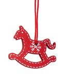 BRUBAKER 24-Pcs Christmas Pendant Set - Tree Ornaments Red White Made of Wood 1.2 - 1.6 Inches - Rocking Horses Stars Bells - Wooden Pendants Christmas Tree Decoration