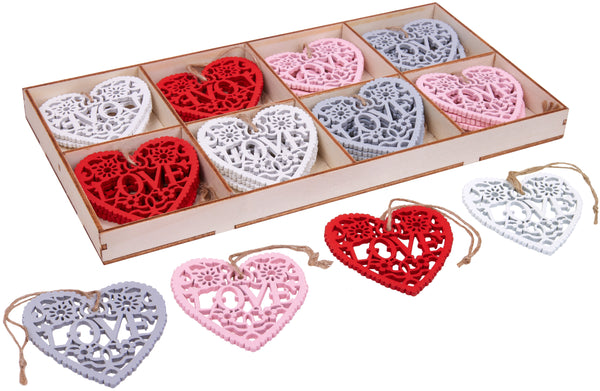 Keimprove 10 Pcs Wooden Heart Hanging Ornament Set with Rope - Red Love  Heart Tags with Snowflake Pattern Wood Tree Pendant Decorations for  Christmas Valentine's Day Winter Holiday Party Decor 