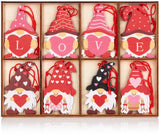 BRUBAKER 16-Pcs. Deco Pendants Love Dwarfs Set - Approx. 2.4 Inches - Heart Christmas Pendant Love - Wooden Tree Decorations for Valentine’s Day, Christmas or DIY Decorations - Red Pink