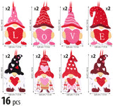 BRUBAKER 16-Pcs. Deco Pendants Love Dwarfs Set - Approx. 2.4 Inches - Heart Christmas Pendant Love - Wooden Tree Decorations for Valentine’s Day, Christmas or DIY Decorations - Red Pink