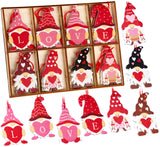 BRUBAKER 16-Pcs. Deco Pendants Love Dwarfs Set - Approx. 2.4 Inches - Heart Christmas Pendant Love - Wooden Tree Decorations for Valentine’s Day, Christmas or DIY Decorations - Red Pink