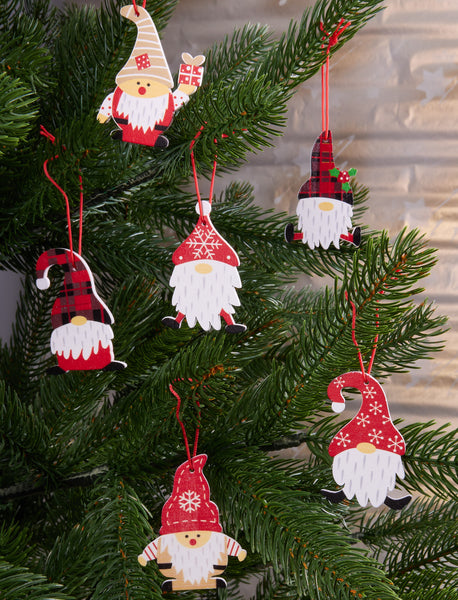 BRUBAKER 24-Piece Christmas Pendant Gnome Set - Wooden Tree Decoration
