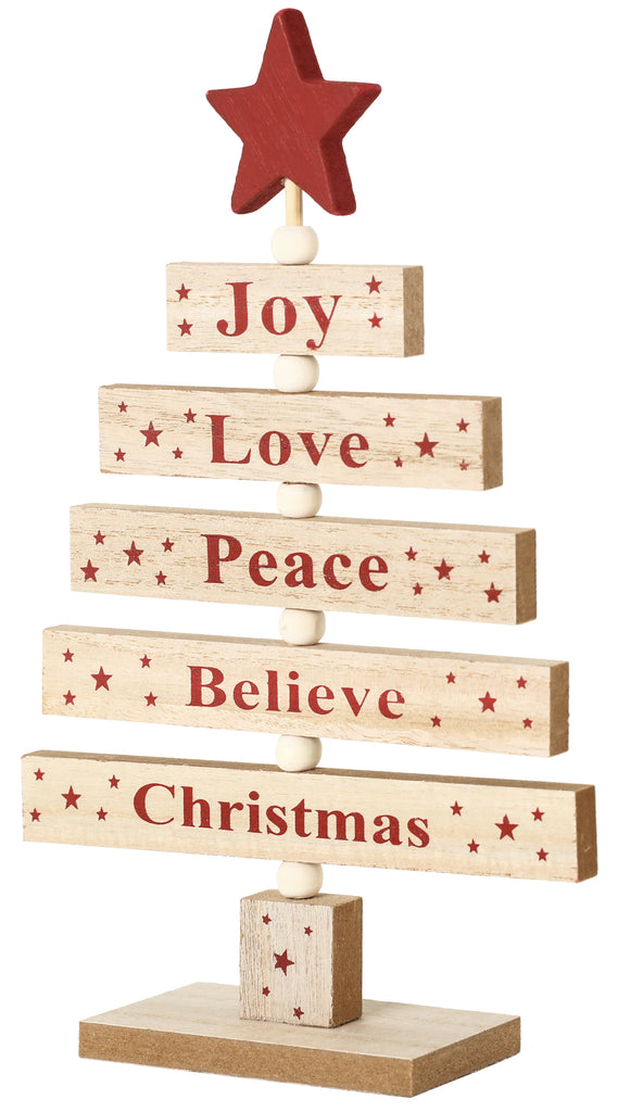 BRUBAKER Wooden Christmas Tree - Decoration - Natural Colors - Red - 6.3 x 9.4 x 1.8 inches