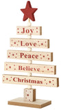 BRUBAKER Wooden Christmas Tree - Decoration - Natural Colors - Red - 6.3 x 9.4 x 1.8 inches