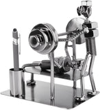 BRUBAKER Nuts and Bolts Sculpture Bodybuilder Bench Press - Handmade Iron Figure Metal Man - Metal Figure with Pen Holder - Gift for Gyms, Athletes and Bodybuilder