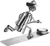 BRUBAKER Nuts and Bolts Sculpture Fireman with Tealight Holder - Handmade Iron Figure Metal Man - Metal Figure Gift for Firefighters Firewomen