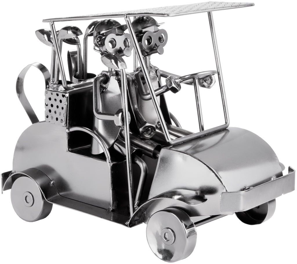 BRUBAKER Nuts and Bolts Sculpture Golf Cart - Handmade Metal Man Figure Golf - 9.4 Inches Art Figure with Bolts and Metal Pieces - Gift Idea for Golf Fans