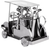 BRUBAKER Nuts and Bolts Sculpture Golf Cart - Handmade Metal Man Figure Golf - 9.4 Inches Art Figure with Bolts and Metal Pieces - Gift Idea for Golf Fans